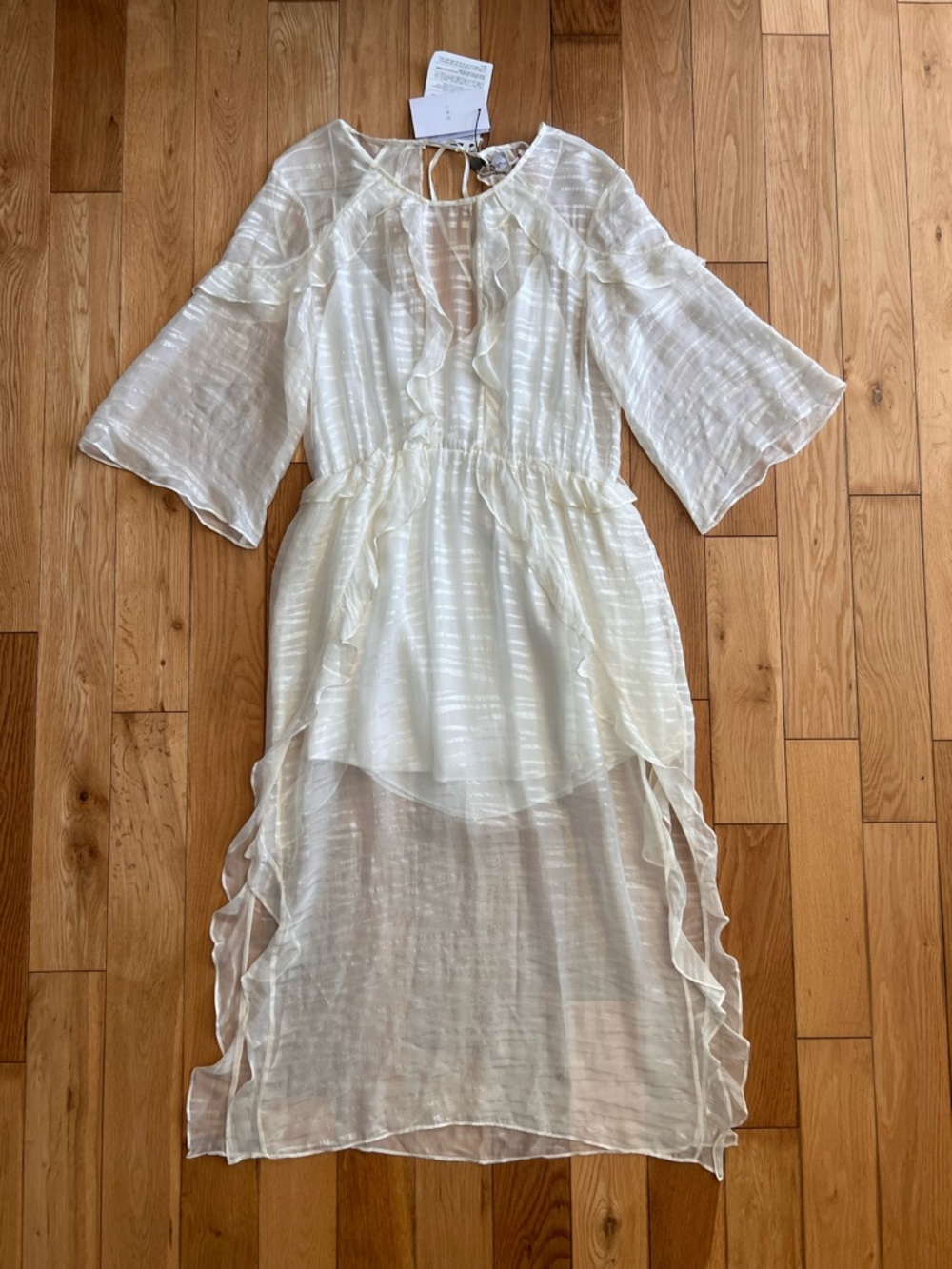 NEW IRO Paris Eolla Open Back Ruffled Jacquard Midi Dress Sheer Ethereal Flowy 8 - Picture 4 of 8